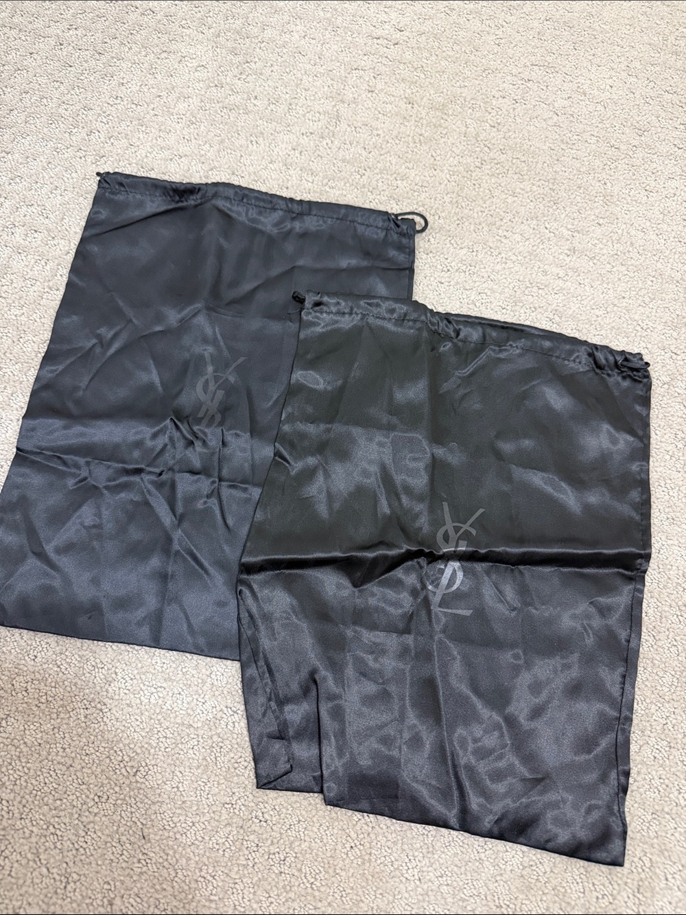Saint Laurent Black Drawstring Shoe Bags satin YSL SET of 2 dust bag